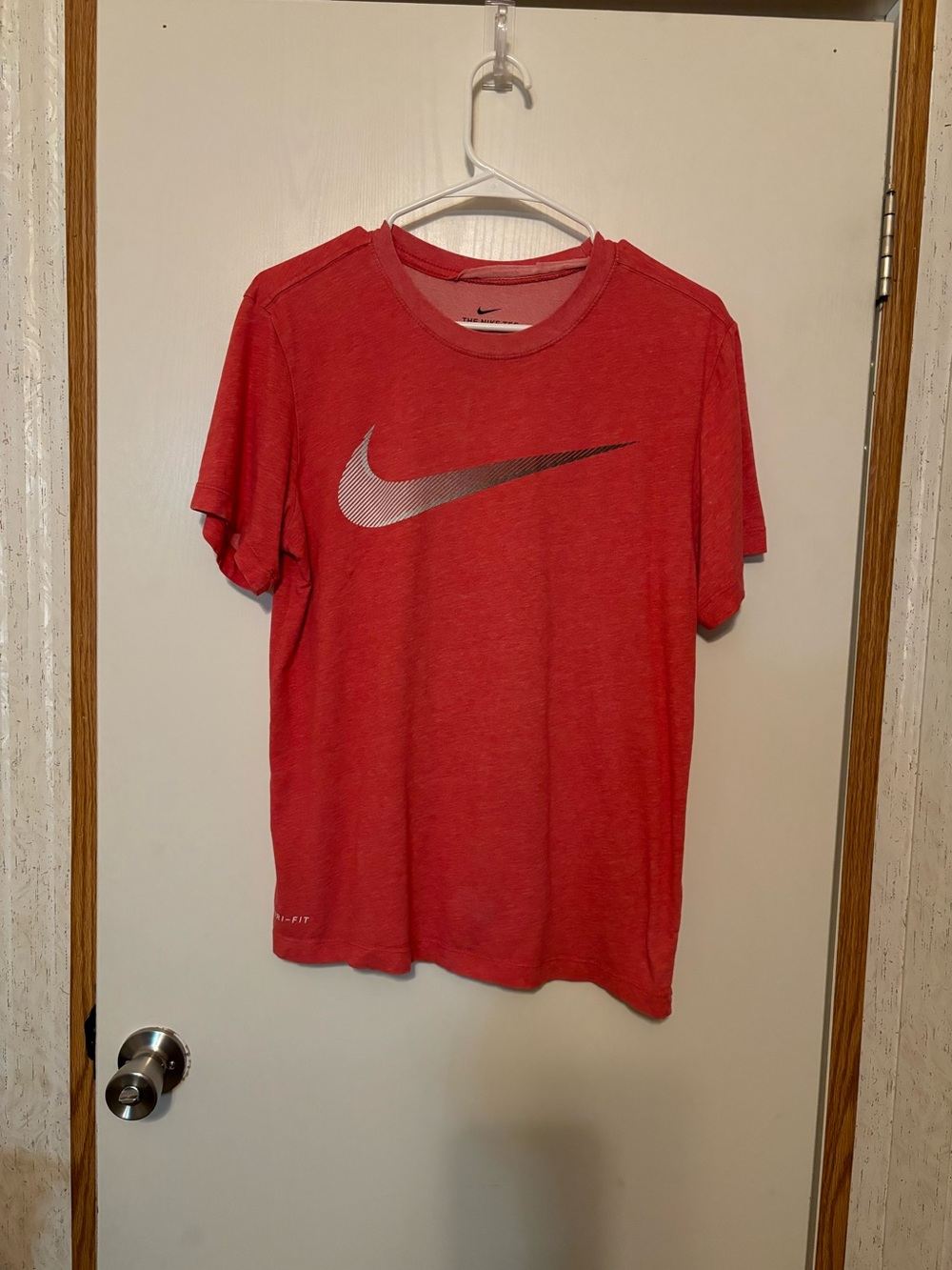Nike Red Short-Sleeve Crew Neck Tee with Silver Swoosh
